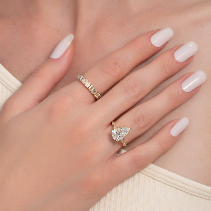 The Angel Pear Lab Diamond Moissanite Engagement Ring *Shown with 3 ct #material_gold