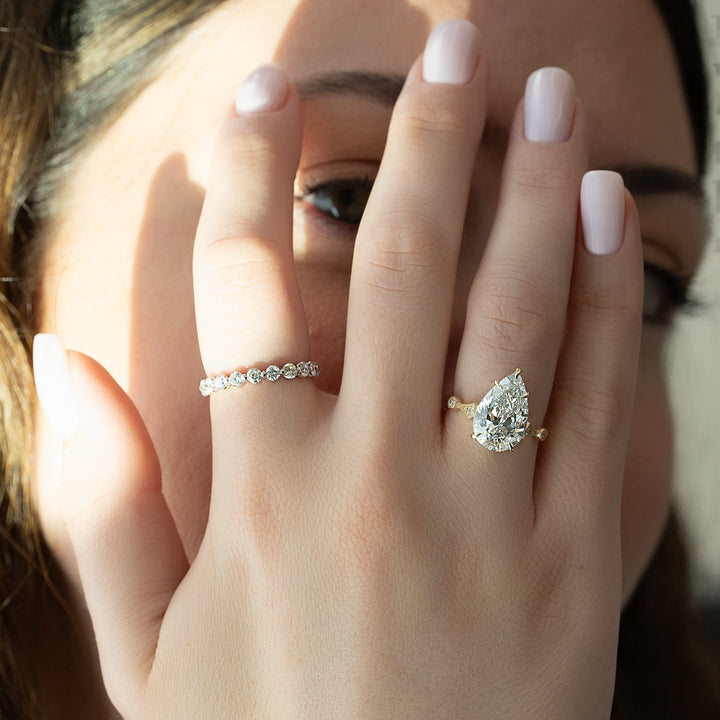 The Angel Pear Lab Diamond Moissanite Engagement Ring *Shown with 5 ct #material_gold