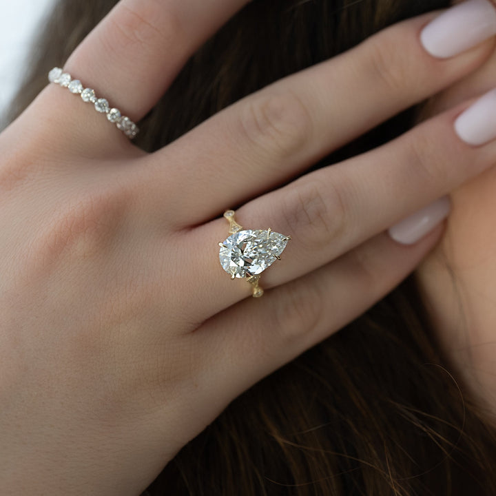 The Angel Pear Lab Diamond Moissanite Engagement Ring *Shown with 5 ct #material_gold