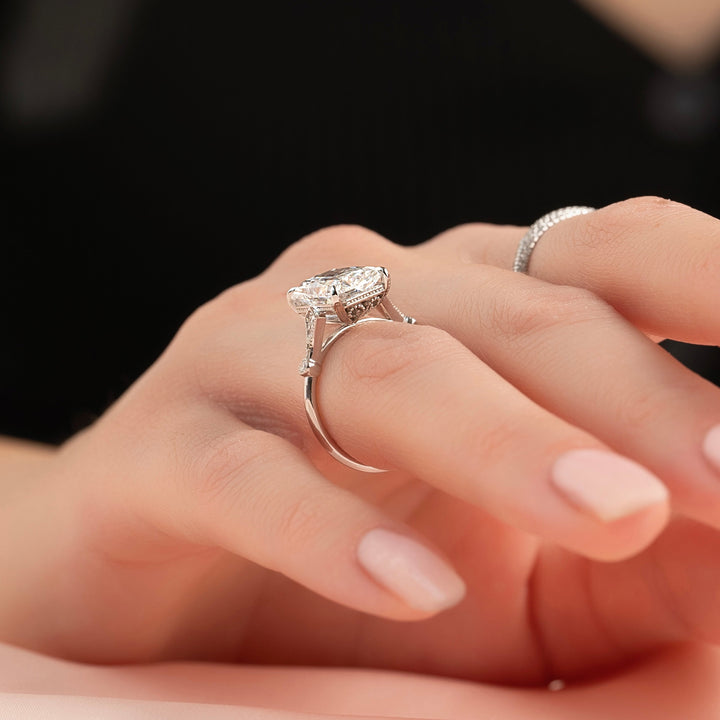 The Angel Radiant Lab Diamond Moissanite Engagement Ring *Shown with 4.5 ct #material_white