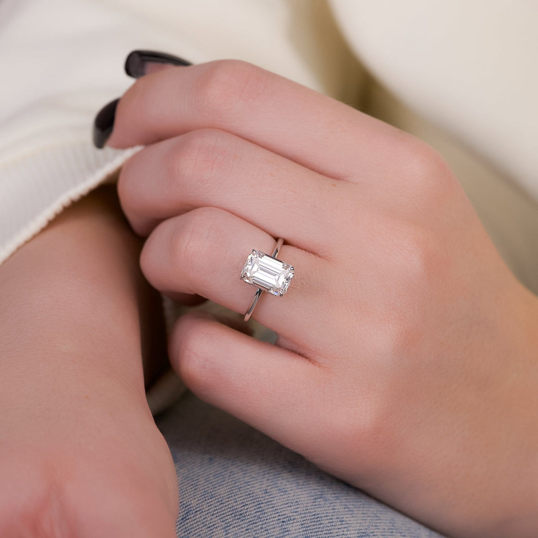 The April Emerald Lab Diamond Moissanite Engagement Ring