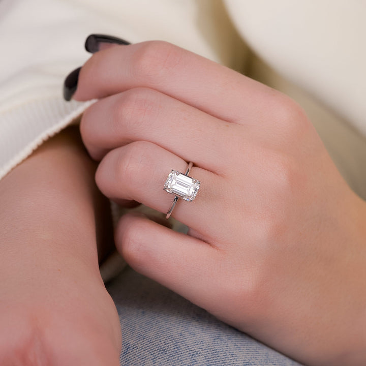 The April Emerald Lab Diamond Moissanite Engagement Ring *Shown with 4 ct #material_white