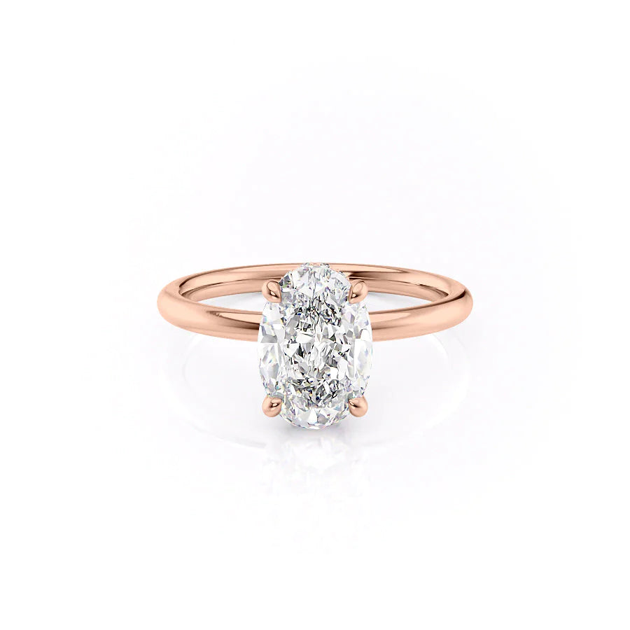 The April Set With Oval Solitaire Lab Diamond 1 Carat 14K Rose#material_rose