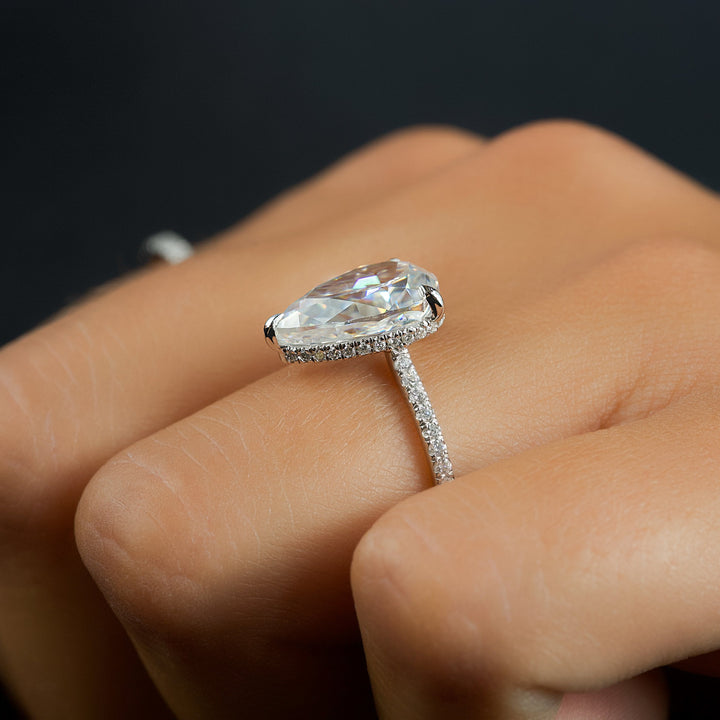 The Ayden Pear Lab Diamond Moissanite Engagement Ring *Shown with 3 ct #material_white