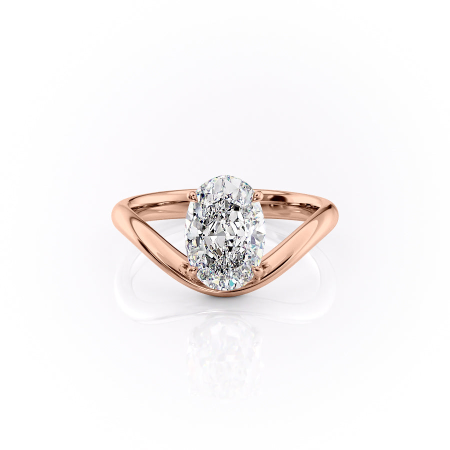 The Brooklyn Set With Oval Solitaire Lab Diamond 1 Carat 14K Rose#material_rose