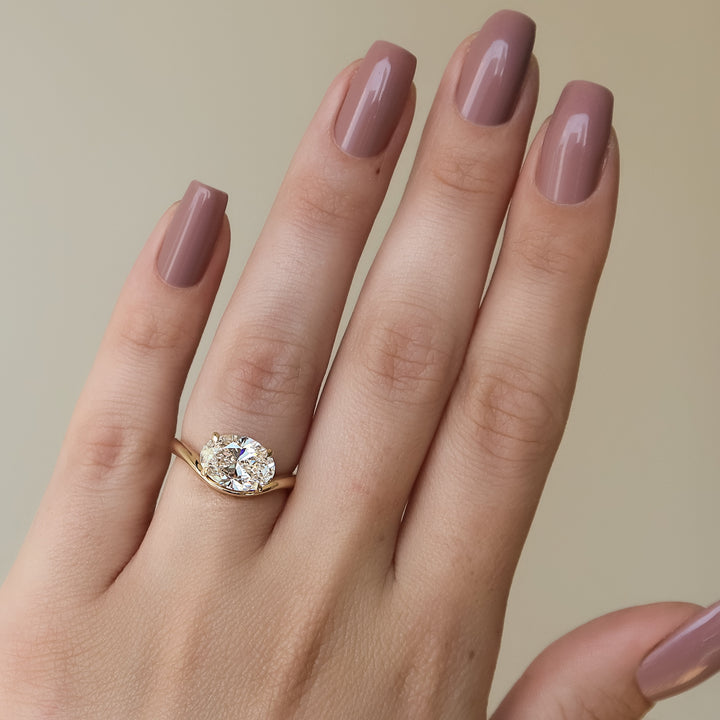 The Brooklyn Oval Lab Diamond Moissanite Engagement Ring *Shown with 3 ct *East West/Double Prongs #material_gold