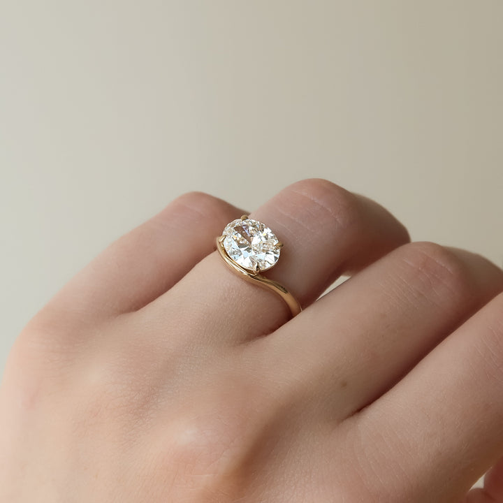 The Brooklyn Oval Lab Diamond Moissanite Engagement Ring *Shown with 3 ct *East West/Double Prongs #material_gold