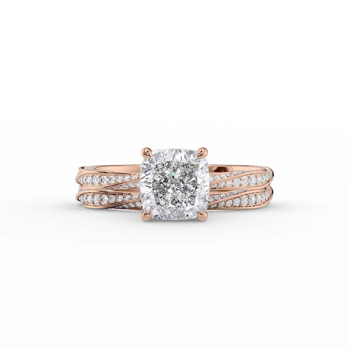 The Cadence Set With Cushion Pave Lab Diamond 2 Carat 14K Rose#material_rose
