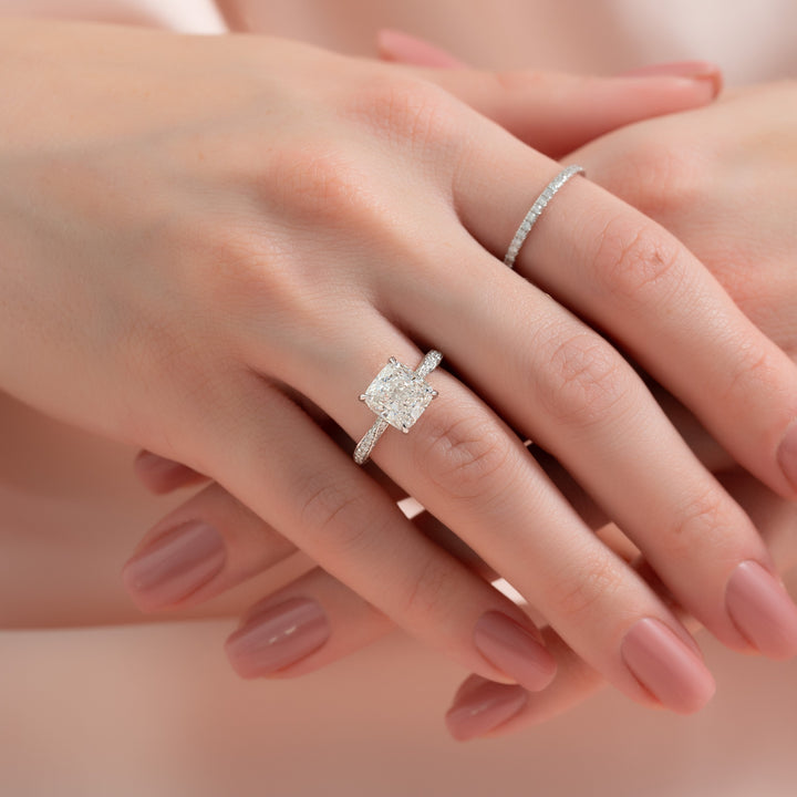 The Cadence Cushion Lab Diamond Moissanite Engagement Ring *Shown with 3 ct #material_white