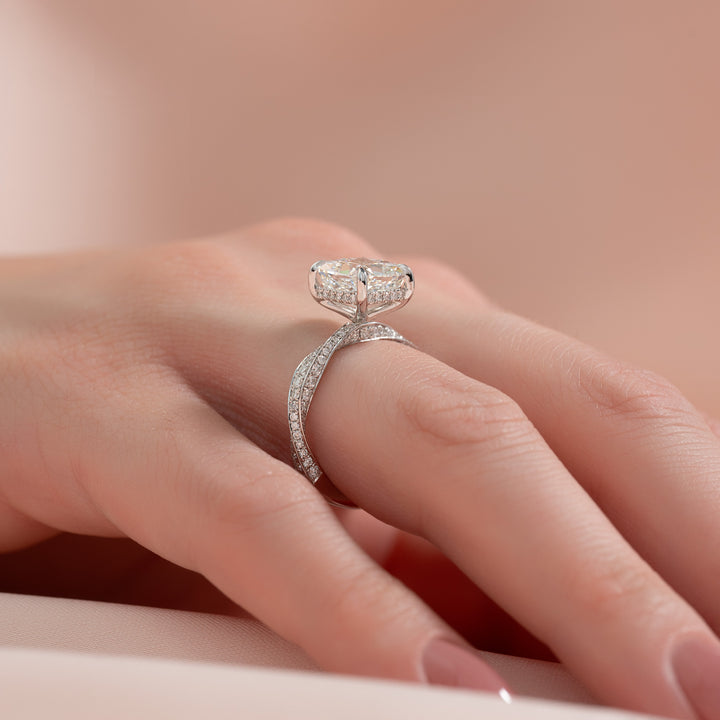 The Cadence Cushion Lab Diamond Moissanite Engagement Ring *Shown with 3 ct #material_white