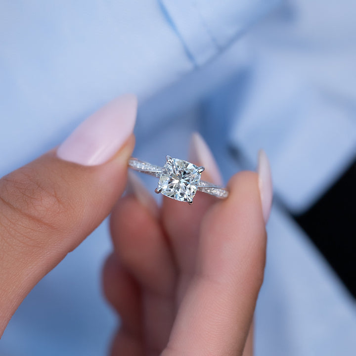 The Cadence Cushion Lab Diamond Moissanite Engagement Ring *Shown with 2 ct #material_white