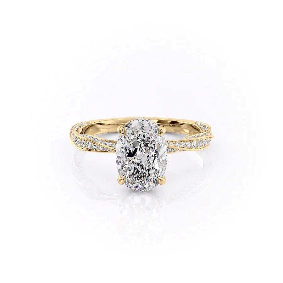 The Cadence Set With Oval Pave Lab Diamond 1 Carat 14K Gold#material_gold