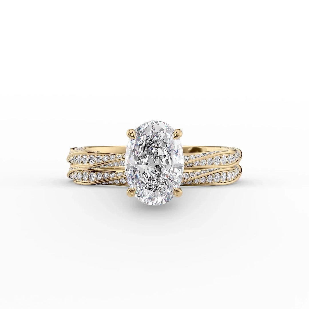 The Cadence Set With Oval Pave Lab Diamond 2 Carat 14K Gold#material_gold