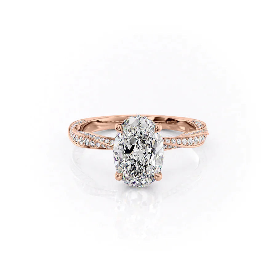 The Cadence Set With Oval Pave Lab Diamond 1 Carat 14K Rose#material_rose