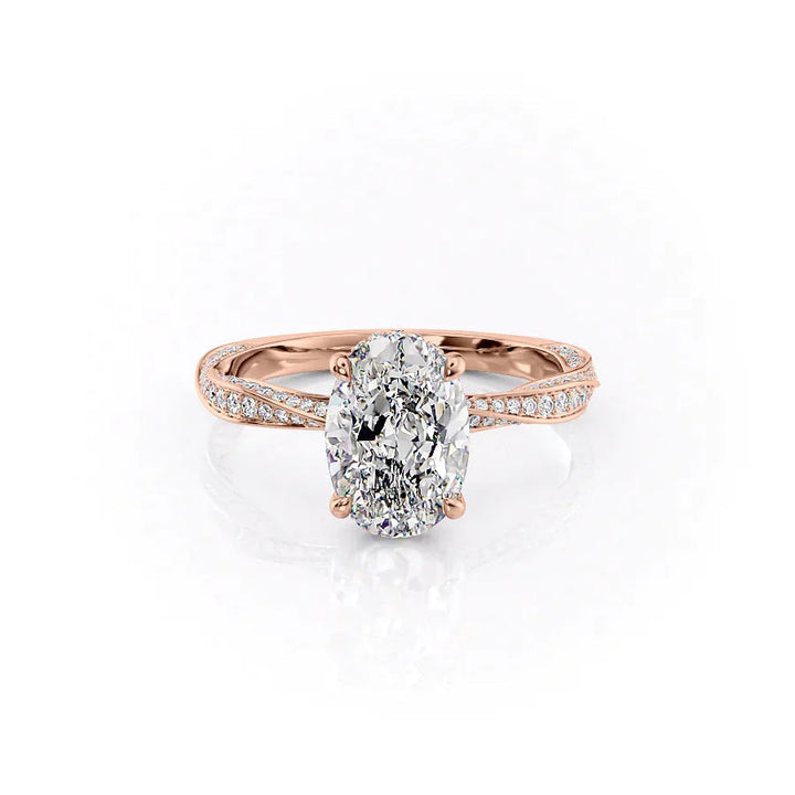 The Cadence Set With Oval Pave Lab Diamond 1 Carat 14K Rose#material_rose