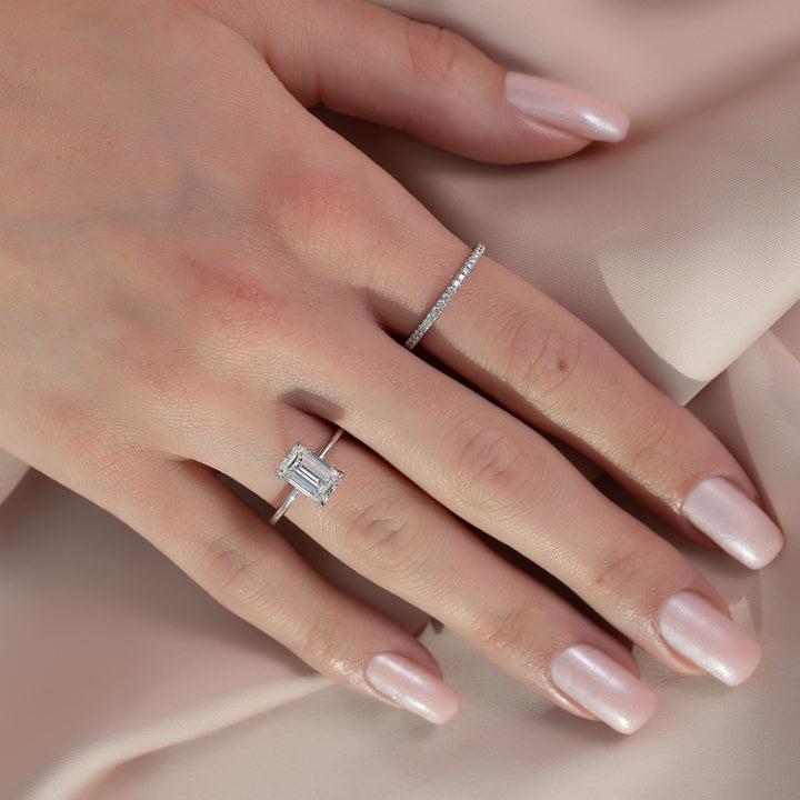 The Cecelia Emerald Lab Diamond Moissanite Engagement Ring *Shown with 2 ct #material_white