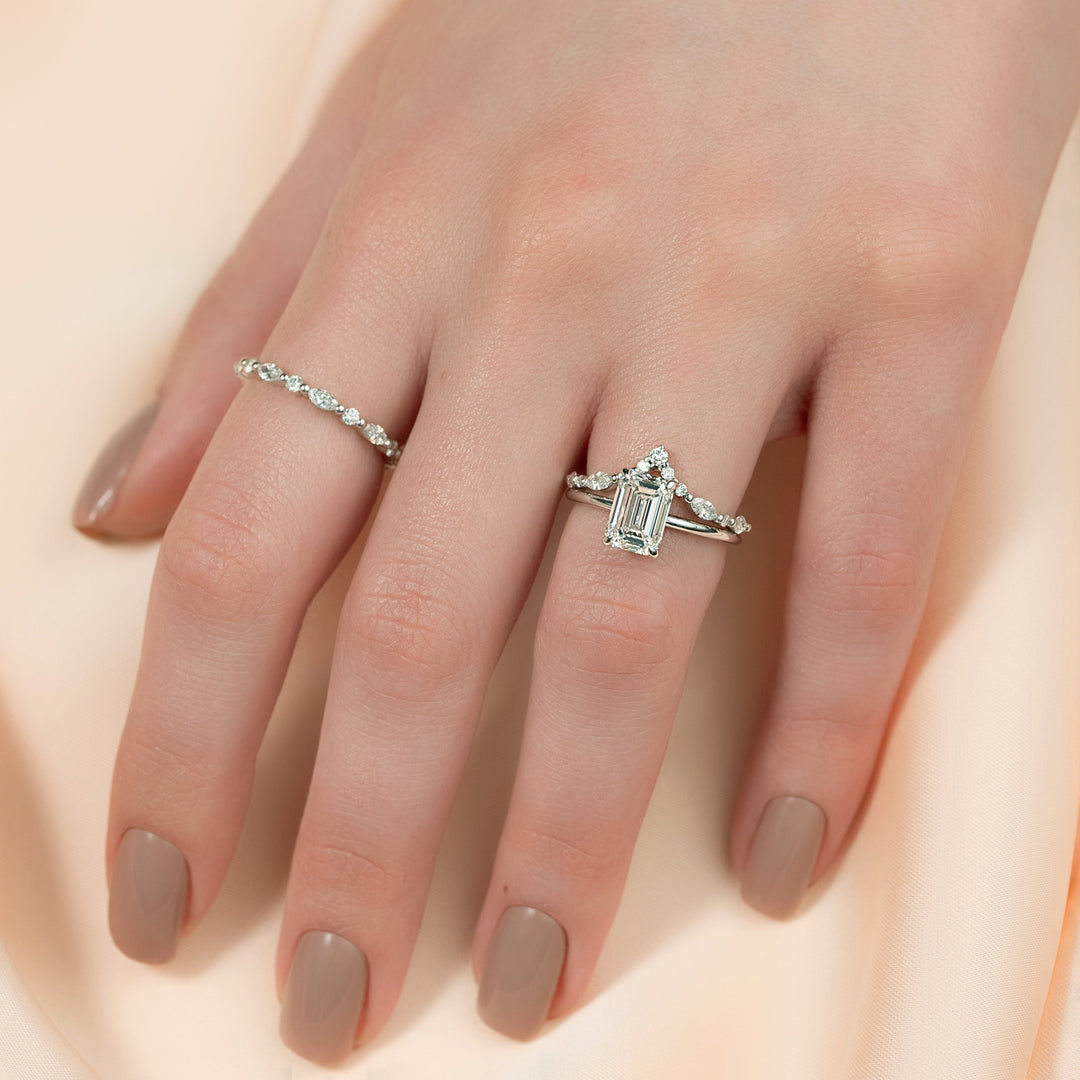 The Cecelia Emerald Lab Diamond Moissanite Engagement Ring