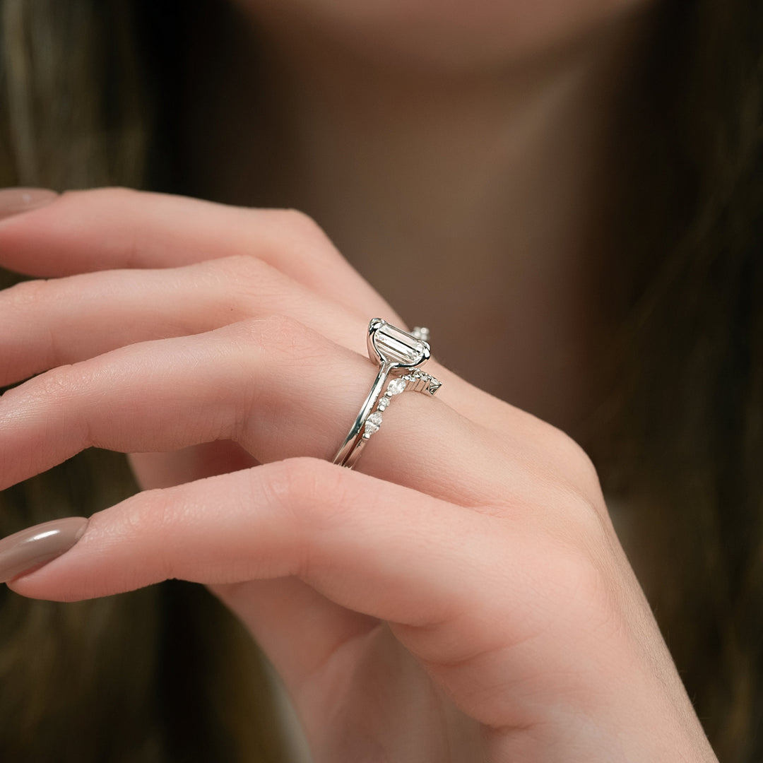 The Cecelia Emerald Lab Diamond Moissanite Engagement Ring