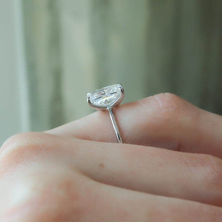 The Cecelia Radiant Lab Diamond Moissanite Engagement Ring *Shown with 5 ct #material_white