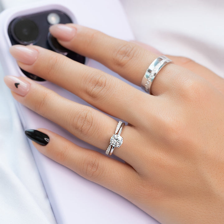 The Cecelia Round Lab Diamond Moissanite Engagement Ring *Shown with 1 ct #material_white