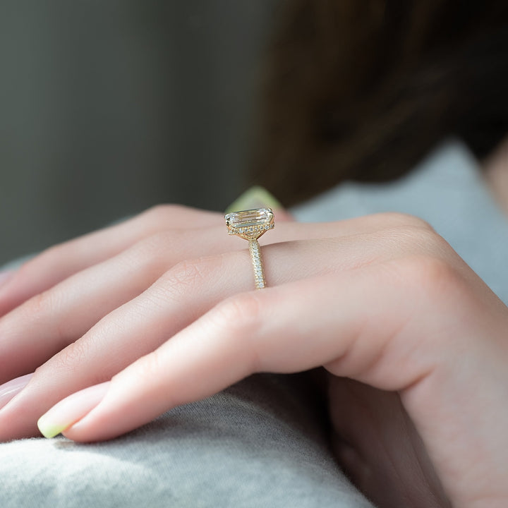 The Chana Emerald Lab Diamond Moissanite Engagement Ring *Shown with 3 ct #material_gold