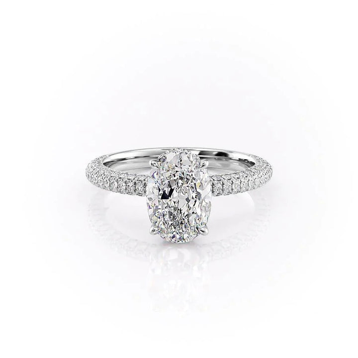 The Chana Set With Oval Pave Lab Diamond 1 Carat 14K White#material_white