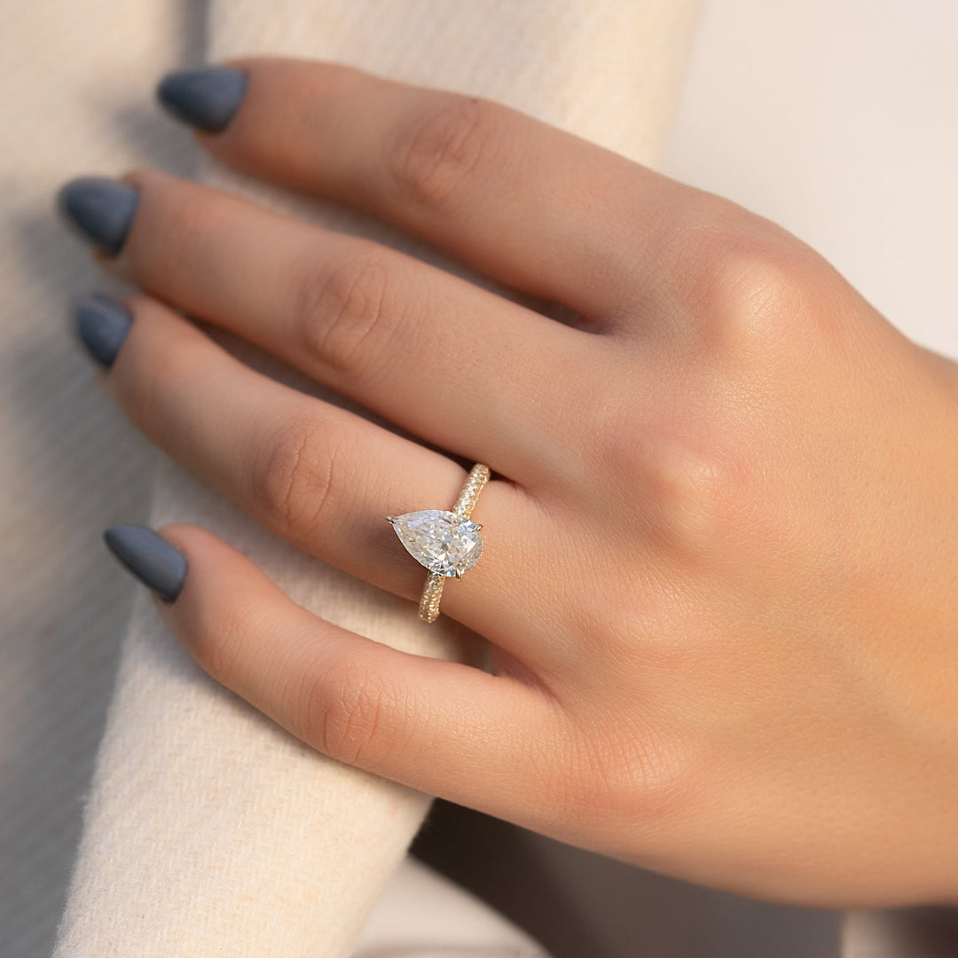 The Chana Pear Lab Diamond Moissanite Engagement Ring