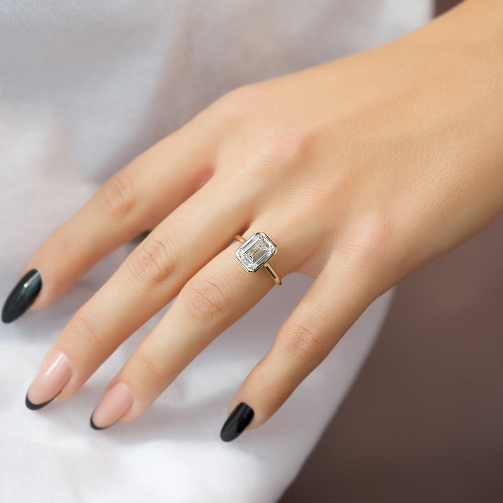 The Christine Emerald Lab Diamond Moissanite Engagement Ring *Shown with 3 ct #material_gold