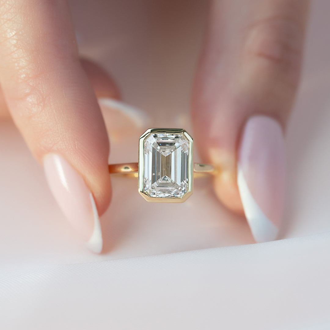 The Christine Emerald Lab Diamond Moissanite Engagement Ring