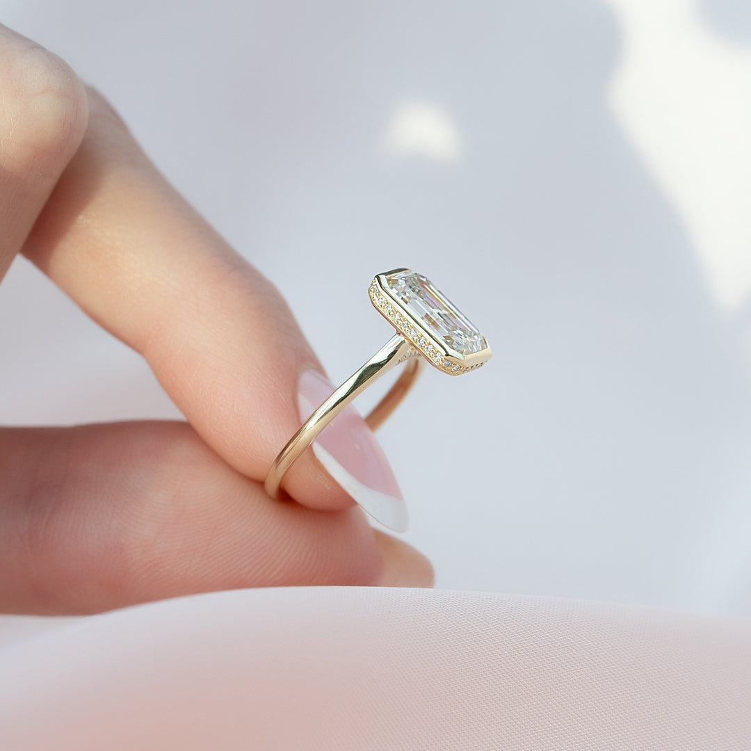 The Christine Emerald Lab Diamond Moissanite Engagement Ring