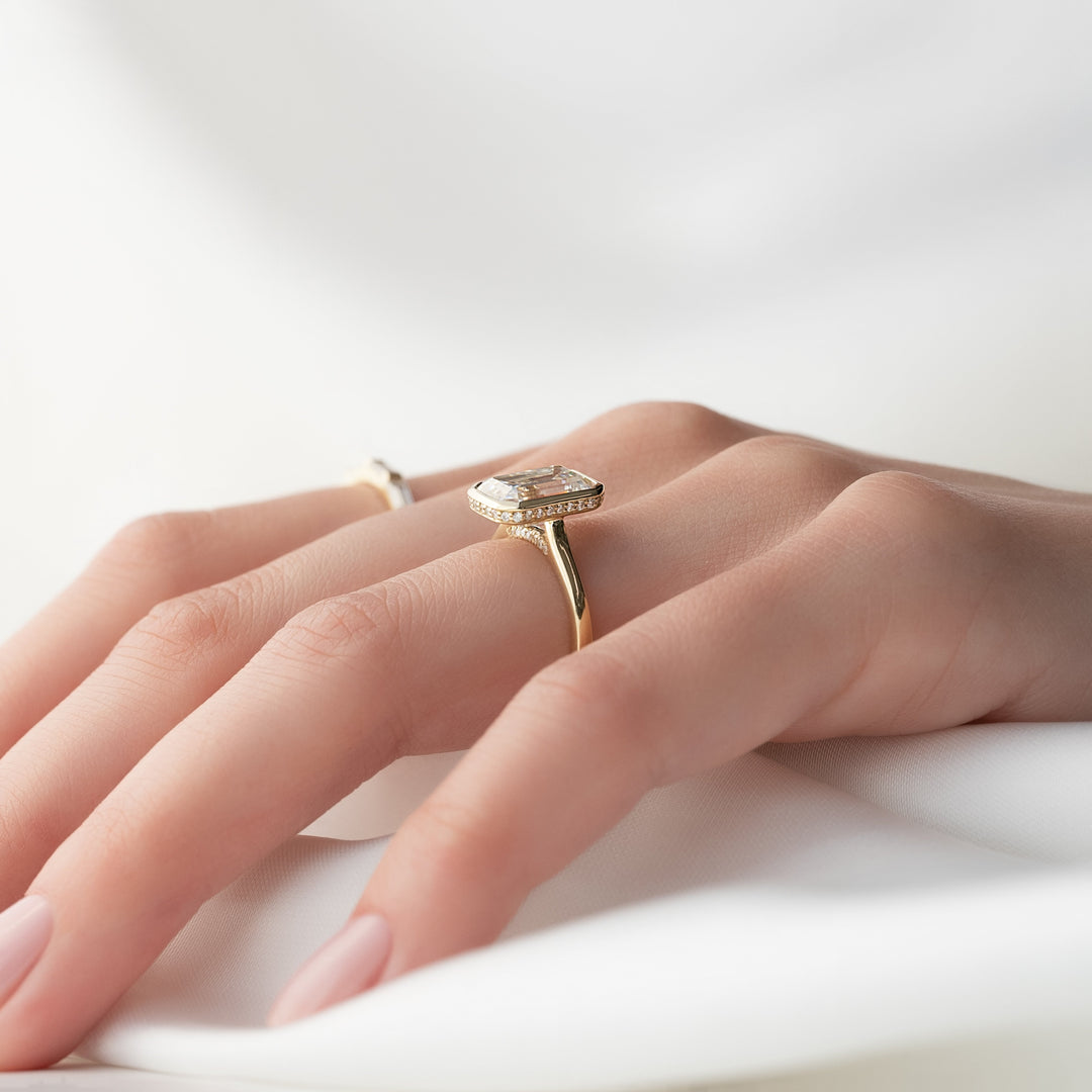 The Christine Emerald Lab Diamond Moissanite Engagement Ring