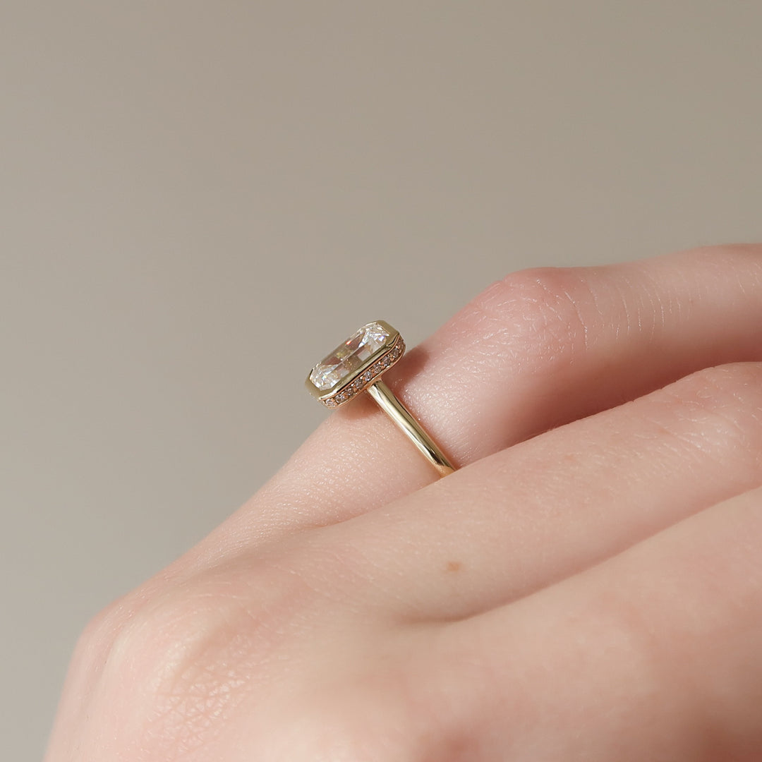 The Christine Emerald Lab Diamond Moissanite Engagement Ring