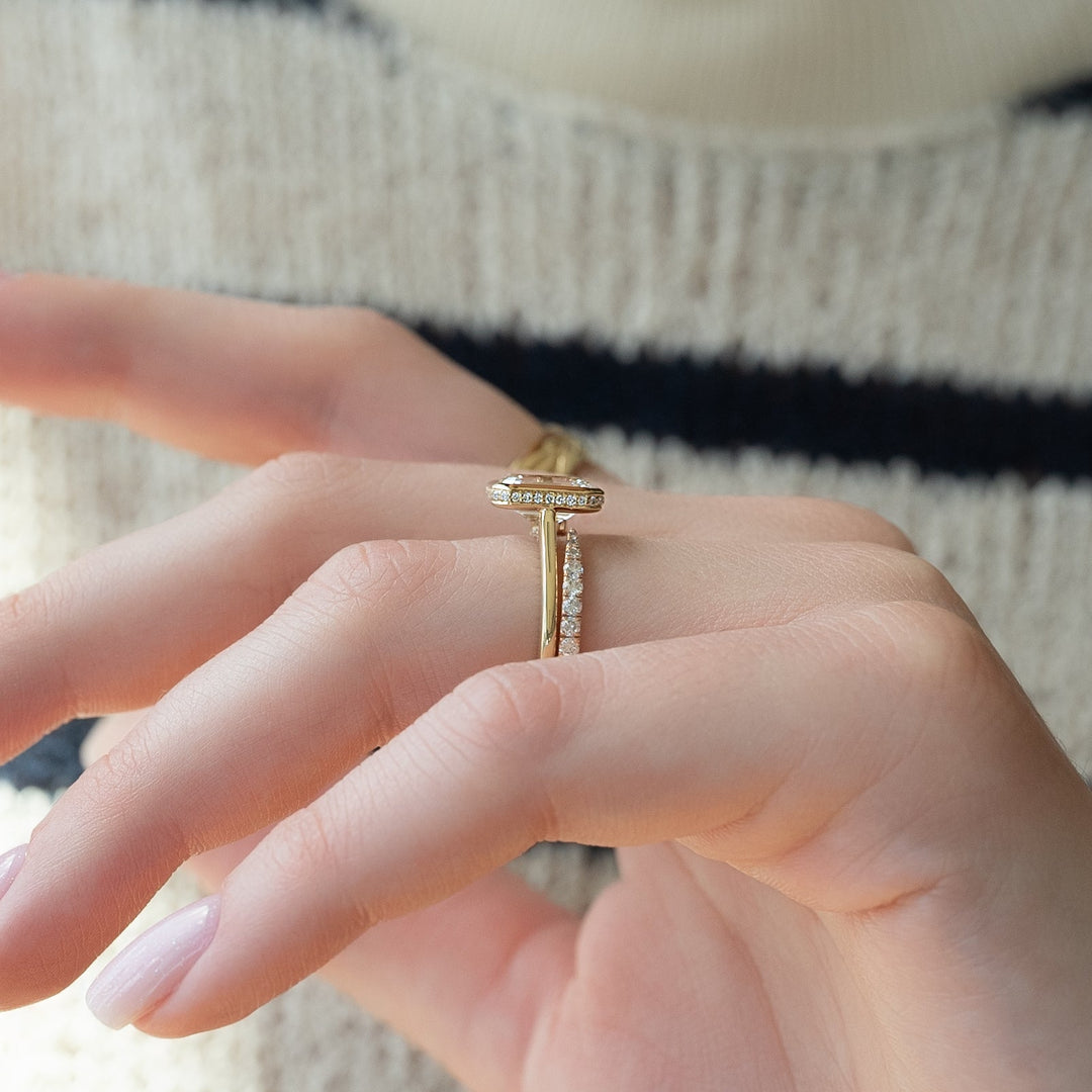 The Christine Emerald Lab Diamond Moissanite Engagement Ring