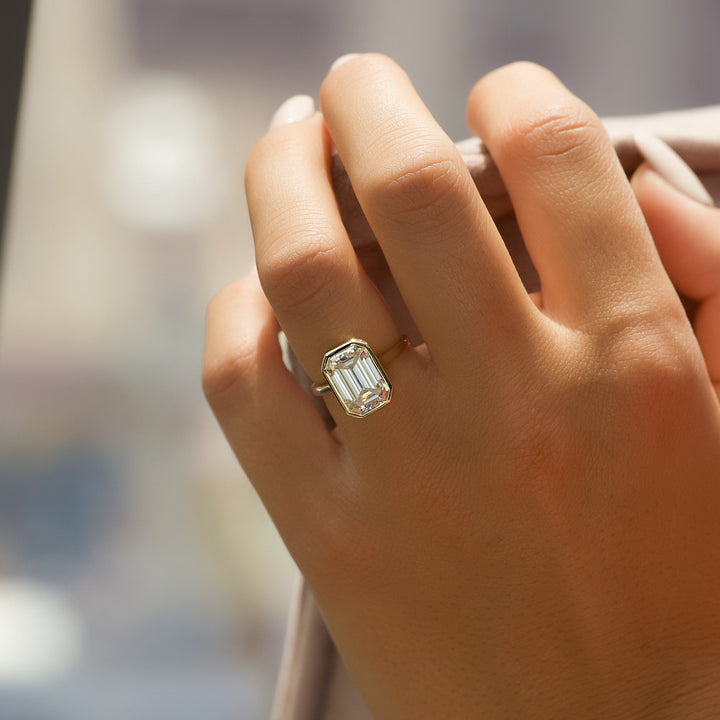 The Christine Emerald Lab Diamond Moissanite Engagement Ring *Shown with 4.5 ct #material_gold