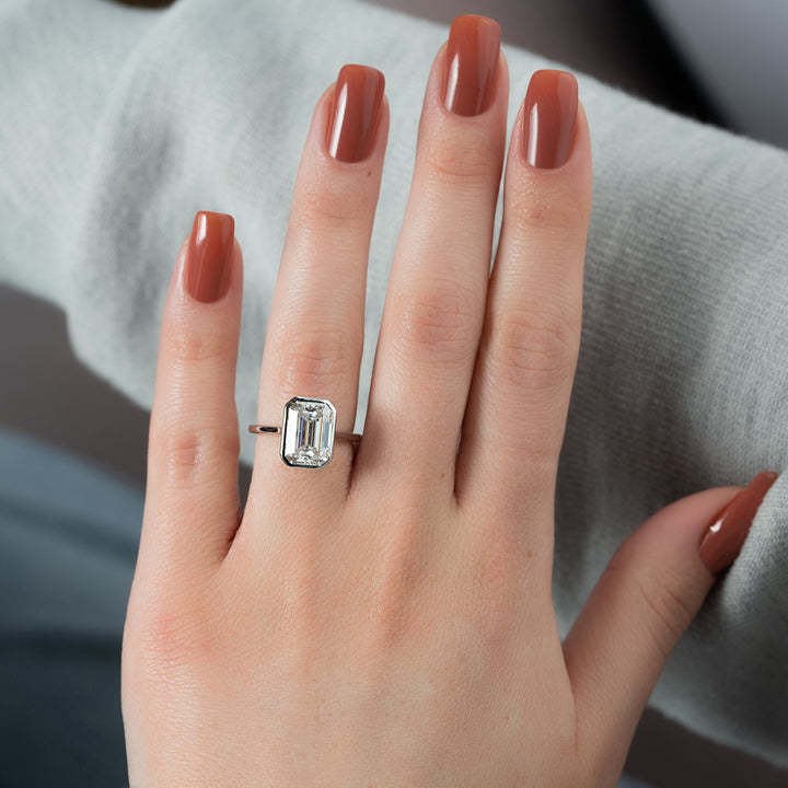 The Christine Emerald Lab Diamond Moissanite Engagement Ring *Shown with 5 ct #material_white