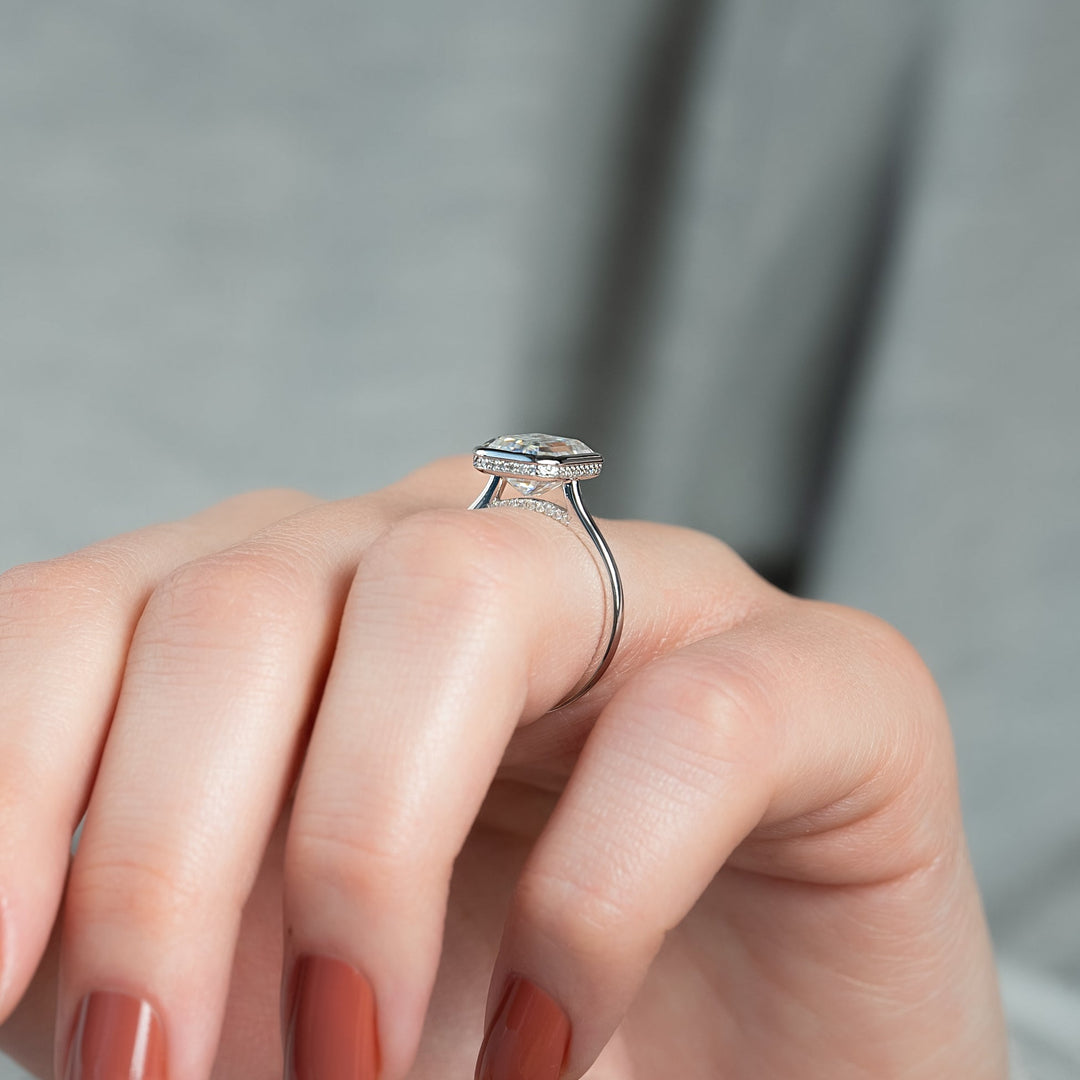 The Christine Emerald Lab Diamond Moissanite Engagement Ring