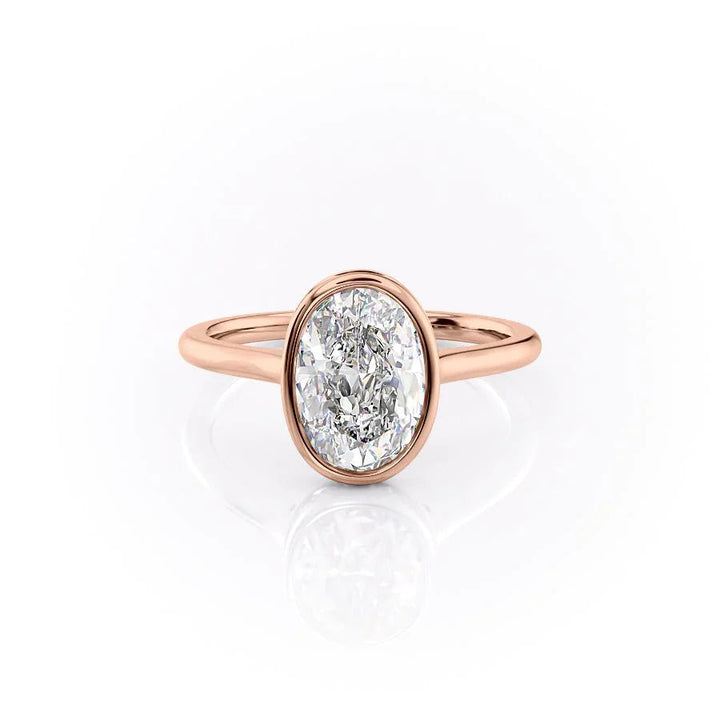 The Christine Set With Oval Solitaire Lab Diamond 1 Carat 14K Rose#material_rose