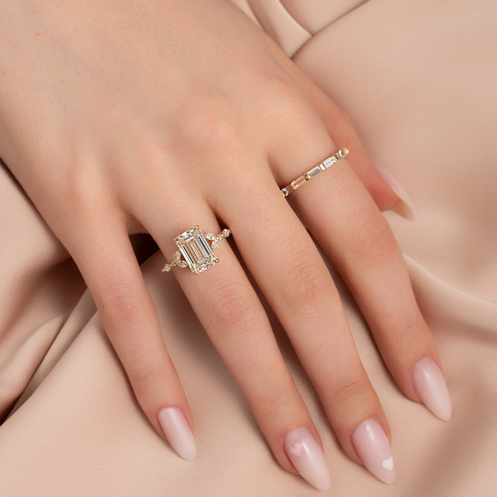 The Cindy Emerald Lab Diamond Moissanite Engagement Ring *Shown with 4 ct #material_gold