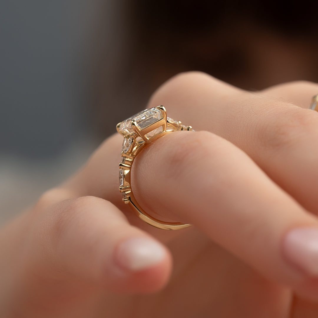 The Cindy Emerald Lab Diamond Moissanite Engagement Ring