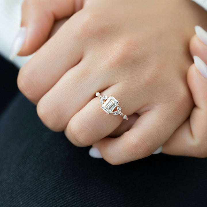 The Cindy Emerald Lab Diamond Moissanite Engagement Ring *Shown with 1.5 ct #material_rose