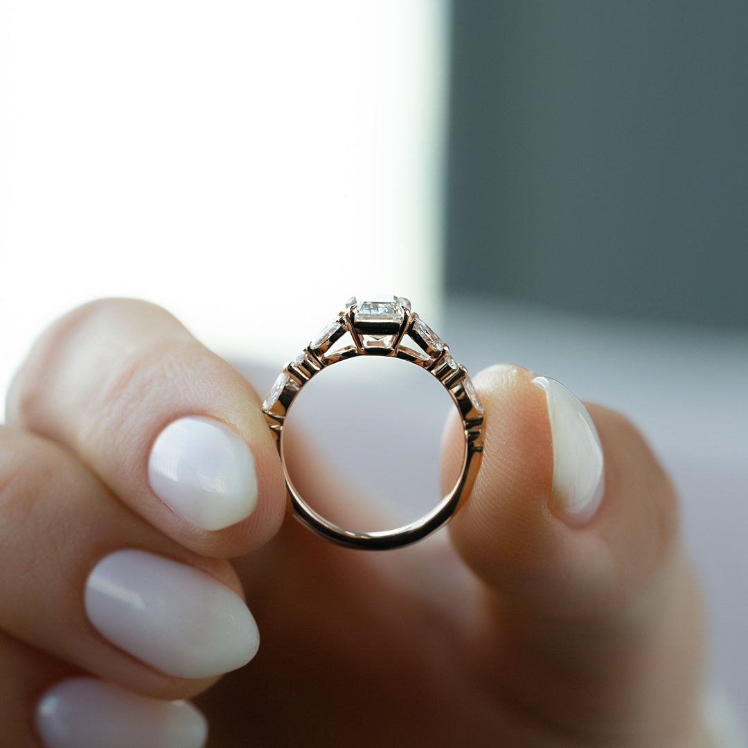 The Cindy Emerald Lab Diamond Moissanite Engagement Ring