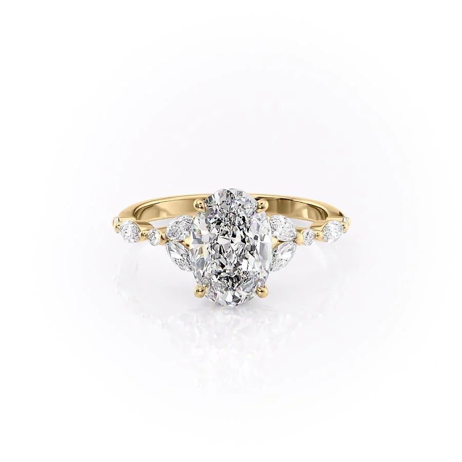 The Cindy Set With Oval Side Stone Lab Diamond 1 Carat 14K Gold#material_gold