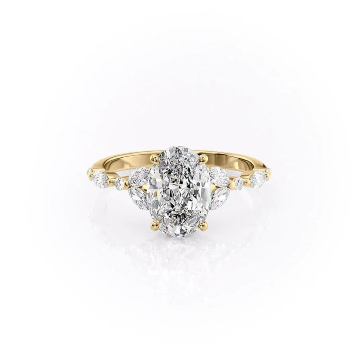 The Cindy Set With Oval Side Stone Lab Diamond 1 Carat 14K Gold#material_gold