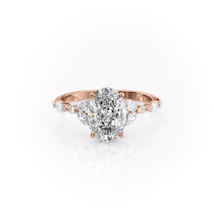 The Cindy Set With Oval Side Stone Lab Diamond 1 Carat 14K Rose#material_rose