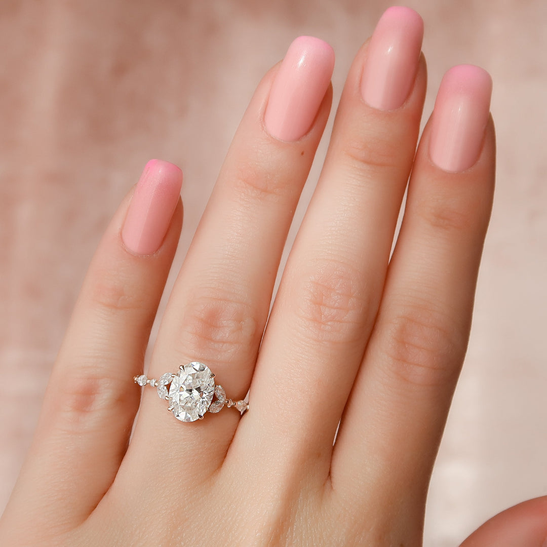 The Cindy Set With Oval Side Stone Lab Diamond 2 Carat 14K Rose#material_rose