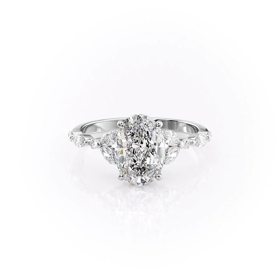 The Cindy Set With Oval Side Stone Lab Diamond 1 Carat 14K White#material_white