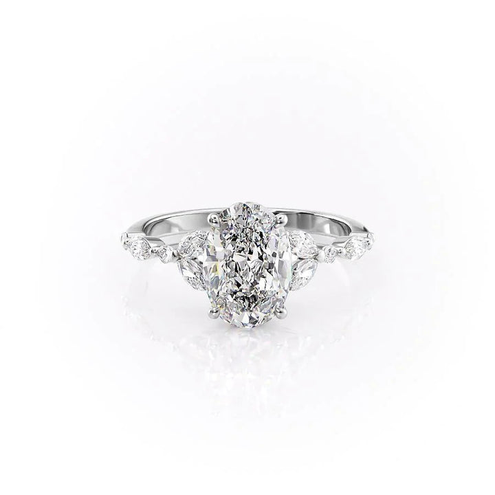 The Cindy Set With Oval Side Stone Lab Diamond 1 Carat 14K White#material_white
