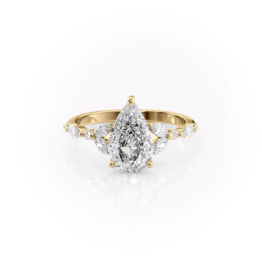 The Cindy Set With Pear Side Stone Lab Diamond 1 Carat 14K Gold#material_gold