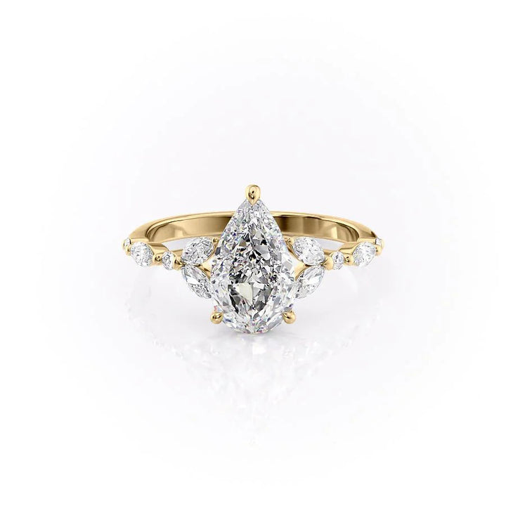 The Cindy Set With Pear Side Stone Lab Diamond 1 Carat 14K Gold#material_gold