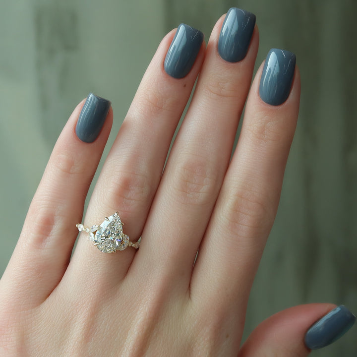 The Cindy Set With Pear Side Stone Lab Diamond 2 Carat 14K Gold#material_gold